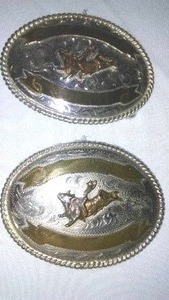 lot 113 image: (2) All Metal Bucking Bull Belt Buckles - New