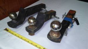 lot 158 image: (3) 2 Inch Receiver Hitches With Pins and Balls,