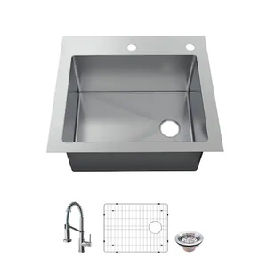 lot 101 image: Glacier Bay All-in-One Tight Radius Drop-inUndermount 18G Stainless Steel 25 in. Single Bowl Kitchen Sink with Spring Neck Faucet