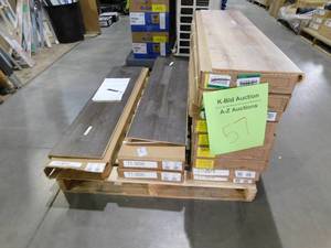 lot 57 image: (18) Easy Oak 47 in. Length x 12-18 in. Deep x 1-1116 in. Height Vinyl to Cover Stairs 1 in. Thick