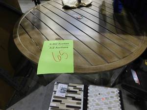 lot 65 image: 5 Metal Round outdoor patio table.