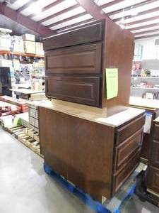 lot 82 image: (3) Kitchen Cabinet Lot in Cognac