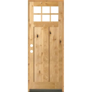 lot 55 image: Krosswood Doors 36 in. x 96 in. Craftsman Knotty Alder Clear Low-E 6-Lite Clear Stain Wood Right Hand Inswing Single Prehung Front Door