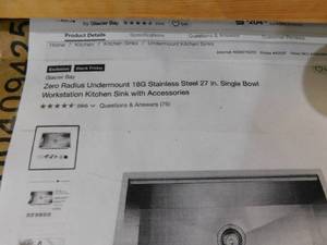 lot 104 image: Glacier Bay Zero Radius Undermount 18G Stainless Steel 27 in. Single Bowl Workstation Kitchen Sink with Accessories