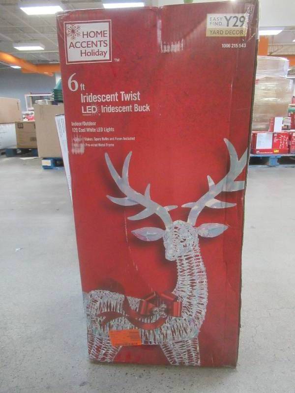 Home Accents Holiday 6 ft 90-Light White Sparkle Iridescent Reindeer Buck, 1006215543 - SOLD AS IS