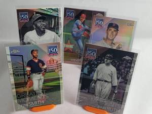 Lot of 5 Topps 150 Years Cards Jackie Robinson, Steve Carlton, Ted Williams, Babe Ruth, Ozzie Smith