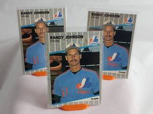 Lot of 3 Randy Johnson Rookie Fleer 381, Marlboro Ad on Scoreboard Blacked Out