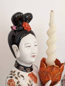 lot 22 image: Pair of Chinese Ceramic Women Figurine Candleholders