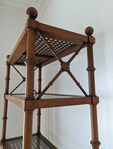 lot 34 image: Vintage Bamboo Style Wood and Glass Bookshelf