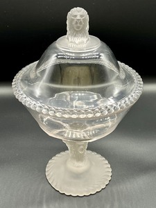lot 57 image: Frosted Lion Head Covered Compote by Gillinda and Sons