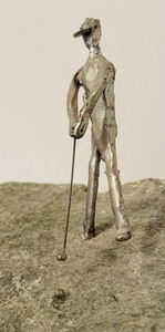lot 325 image: Remarkable Golf Themed Rock Art with Lucite Stand
