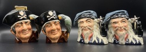 lot 408 image: Two Pairs of Small Royal Doulton The Wizards and Long John Silver Toby Mugs
