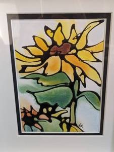 lot 291 image: Pair of Small Framed Sunflower Watercolor Paintings