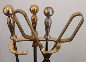 lot 102 image: Brass Fireplace Tool Set