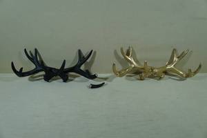lot 100 image: 2 Painted Antler Wall Hangings - GoldBlack