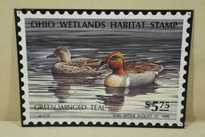 lot 114 image: Green Winged Teal Habitat Stamp Metal Sign