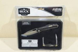 lot 56 image: NEW Buck 257 Liner Lock and 375 Deuce Combo Knife Set in Tin