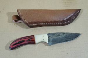 lot 74 image: Custom Louis Martin Damscus Style Knife with African Walnut and Bone Handle