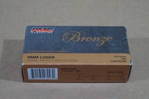 lot 151 image: 50 PMC Bronze 9mm Luge 115 Gr FMJ Ammo