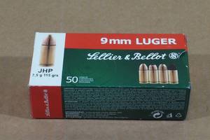 lot 155 image: 50 Sellier & Bellot 9mm Luger 115 Gr JHP Ammo