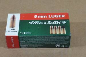 lot 157 image: 50 Sellier & Bellot 9mm Luger 115 Gr JHP Ammo