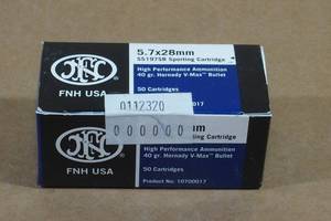 lot 162 image: 50 FNH 5.7 x 28mm 40 Gr Hornady V-Max Ammo