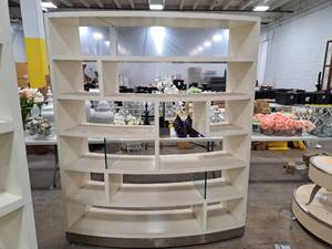 Wood with Wood and Glass Dividers Rolling Bookshelf 6-tier 74x16x85