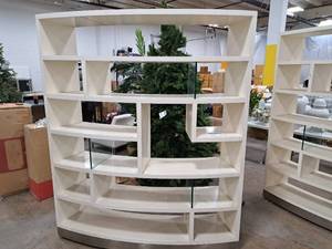 Wood with Wood and Glass Dividers Rolling Bookshelf 6-tier 74x16x85