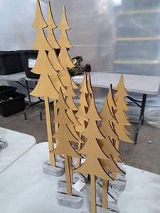 Lot of (13) Wooden Cut-Out Christmas Tree Table Dcor