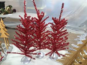 Lot of (3) Tinsel Christmas Tree Table Dcor