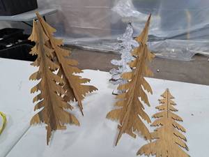 Lot of (4) Wooden Cut-Out Christmas Tree Table Dcor