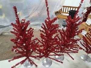 Lot of (3) Tinsel Christmas Tree Table Dcor