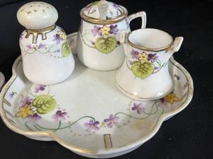 Sugar and Creamer Set, Platter, Salt Shaker and Egg
