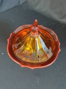 RedOrange Glass Candy Dish with Lid