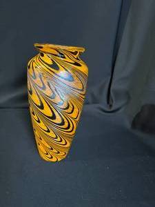 Orange and Black Swirled Art Glass Vase