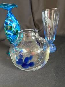 Assorted Modern Clear and Blue Vases