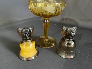 Yellow-Amber Candy Pedestal Dish and Dog Candle Decorations