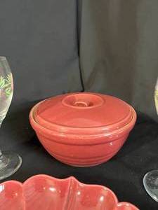 Vintage Pink Serviceware Lot with 2 Wine Glasses Haeger, Metlox & more