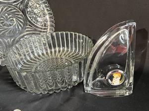 Cut Glass Serviceware Lot Tea lights, Platter, Bowl and More