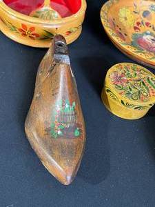 Vintage Hand Painted Swedish Wooden Items and Maple Candle Holder by Bill Johnson