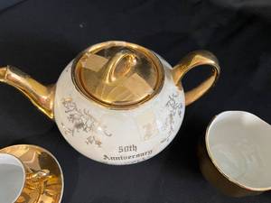 50th Anniversary 22k Gold Hand Decorated Tea Set Golden Glo Hall