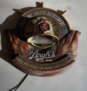 lot 20 image: VTG STROHS WELCOME ABOARD BEER LOVERS SHIPS WHEEL BELL LIGHTED SIGN 1776-1976