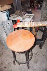 lot 55 image: Garage LotCollapsible Saw Horses, Vises, Stool Etc.