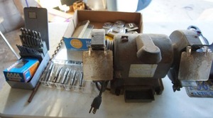 lot 59 image: Grinder, Vintage Folding Rulers  And Misc. Tools
