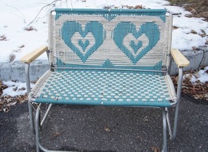 lot 77 image: Vintage Handmade Woven Yarn Macrame Bench Seat Glider