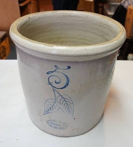 lot 108 image: Redwing 5 Gallon Crock, BIRCH Leaf w Grip HandlesAs Is, please reference photos for condition