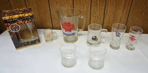 lot 124 image: Breweriana ManCave Schmidt Beer Glass Pitcher, Pabst, Grainbelt, Vikings Drinkware, LED Party Flutes Etc.