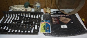 lot 206 image: Weather Tech floor mats, Duck decoy, cast iron camping grate Grill Etc.