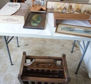 lot 252 image: Magazine rack, framed prints etc.
