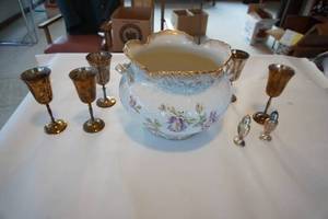 lot 310 image: Sterling Silver, Hand Painted Porcelain PlanterBowl Etc.